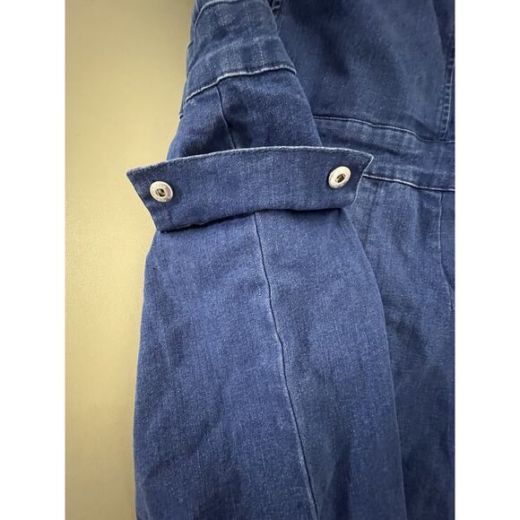 Active USA Women's M Notched Collar Halter Style Neck Denim Shorts Romper Blue - Picture 16 of 16